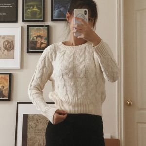 Cable knitted crewneck sweater in beige
